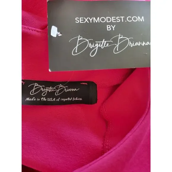🗽 Brigitte Brianna New York Dress Women L Fuchsia Modest Midi– Made in USA Chic - Picture 3 of 16